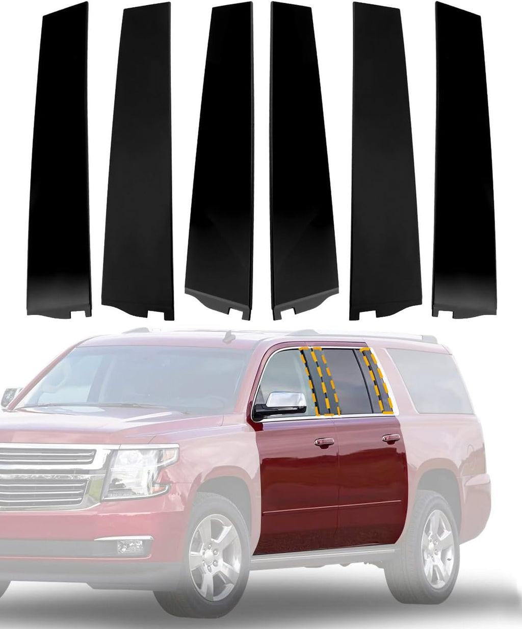 Windshield Trim Molding, B&C Pillar Kit, 2015-2018 GMC Yukon/Cadillac Escalade/Chevy Tahoe, Front&Rear Door Outer Pillar Trim Moulding, LH&RH, OE#926-241 926-242 926-243 926-244 926-245 926-246 (6PCS)