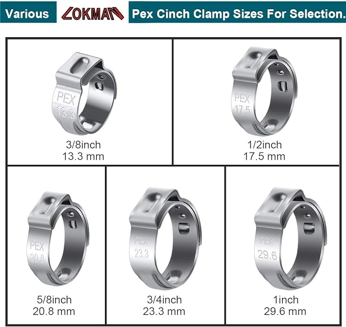 LOKMAN 50 Pack 1/2 Inch PEX Cinch Clamps, Stainless Steel Rings Pinch Clamps - Image 7