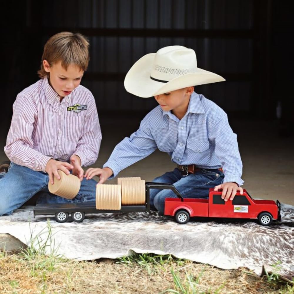 Little Buster Toys Gooseneck Flatbed Trailer – All-Metal 1:16 Scale Black Ranch Hauling Accessory for Farm Displays, Dioramas & Collectible Western Scenes – Durable Metal Trailer with Rubber Tires