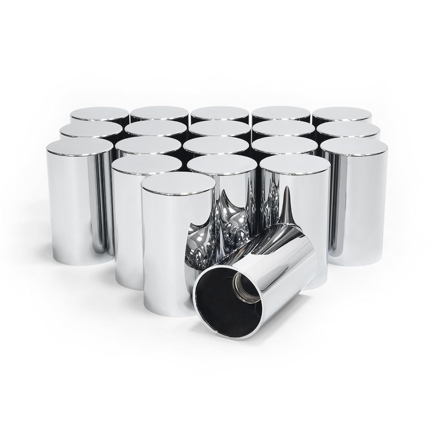 Grandroad auto 20 Pack Lug Nut Covers, 33mm by 3-1/2" Thread On Flat Top Cylinder Nut Cover Caps ABS Chrome Plastic Anti-Rust Screw-on Lug Nut Covers for Semi Trucks Trailers