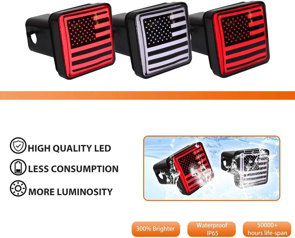 Adiil 2''Size 15-LED Brake Light Trailer Hitch Cover Fit Towing & Hauling，Smoked Lens Tow Hitch Driving & Brake Lamp (Type05)