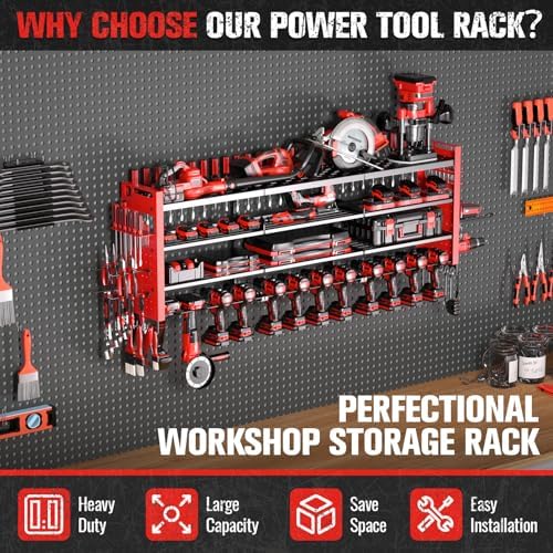 49.8" power tool organizer wall mount,holds 14 cordless on a desk or shelf