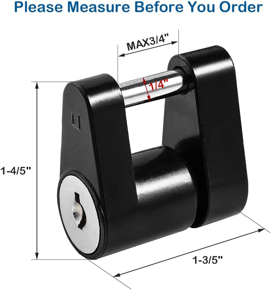 CZC AUTO Black Trailer Hitch Coupler Lock, Dia 1/4 Inch, 3/4 Inch Span for Tow Boat RV Truck Car's Coupler (1 Pack, Black)