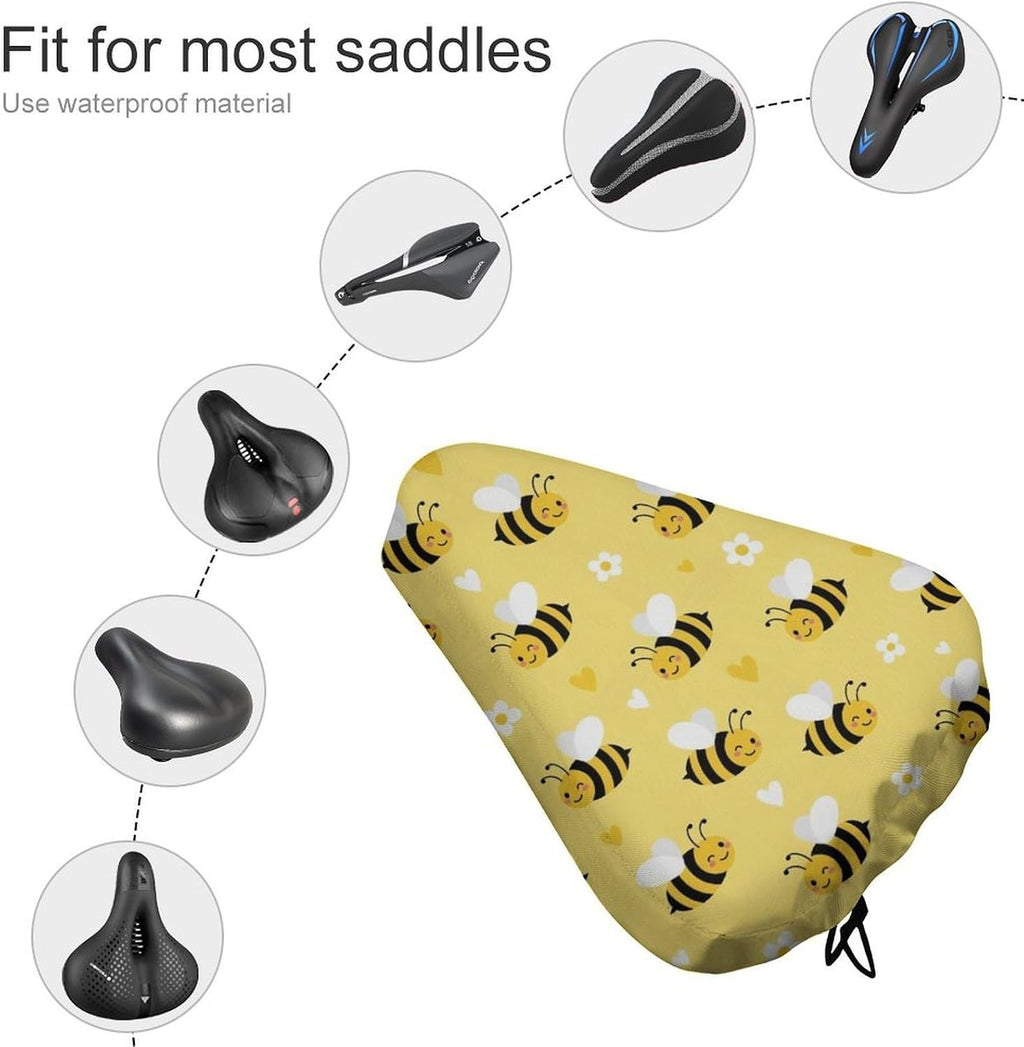 Bike Seat Cover for Most Saddles, Adjustable Bicycle Saddle Protector with Drawstring to Easy Store, Dustproof and Waterproof, Cute Honeybee Bee Light Yellow