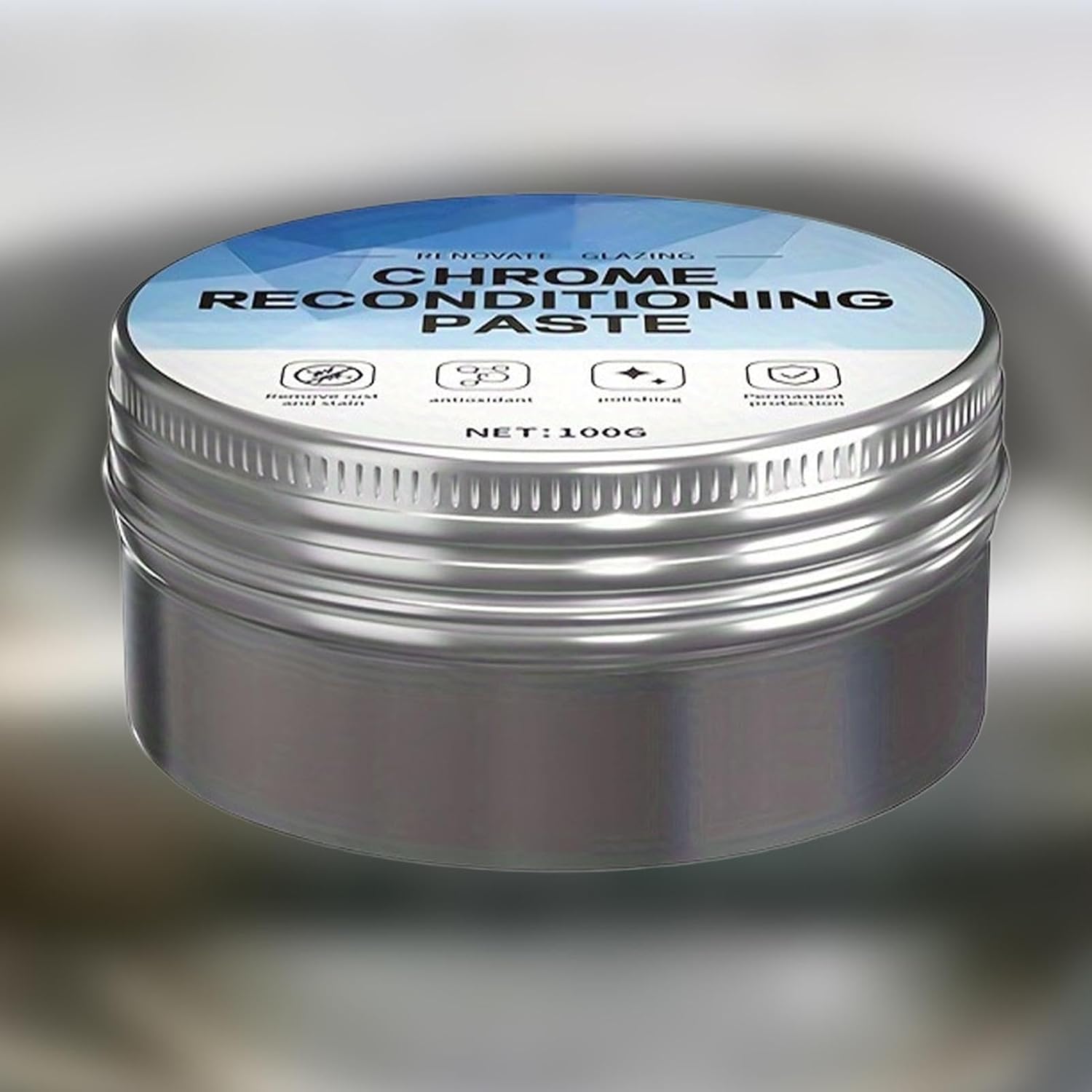 Chrome Polished Scratch Remover, 100g Reconditioning Paste with Repair Wax, Aluminum and Stainless Steel Cleaning Agent for Vehicle, Home, Garage, Workshop Use
