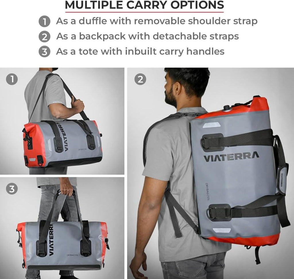ViaTerra DryBag 55L Motorcycle Tailbag - 100% Waterproof Dry Bag I Universal Luggage & Works on All Motorbikes I No modifications or Saddle Stay/Rack Needed I Suitable as Travel Accessories