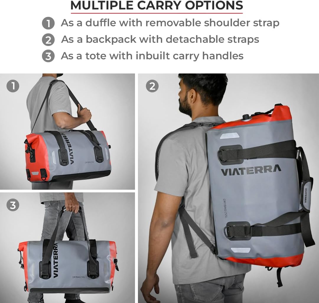 ViaTerra DryBag 55L Motorcycle Tailbag - 100% Waterproof Dry Bag I Universal Luggage & Works on All Motorbikes I No modifications or Saddle Stay/Rack Needed I Suitable as Travel Accessories