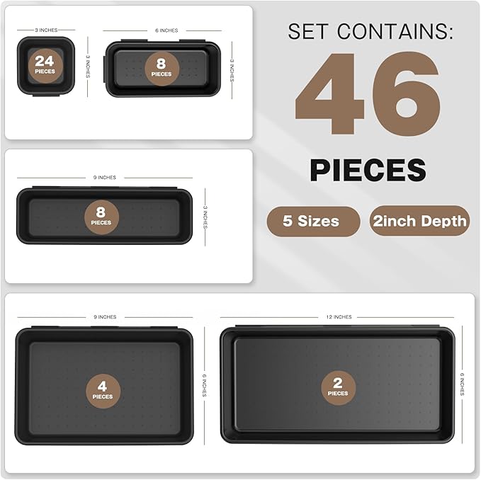 A-LUGEI【 & 5 Size】Tool Box Organizer Tray Divider Set, 【Black】 Desk - Image 7