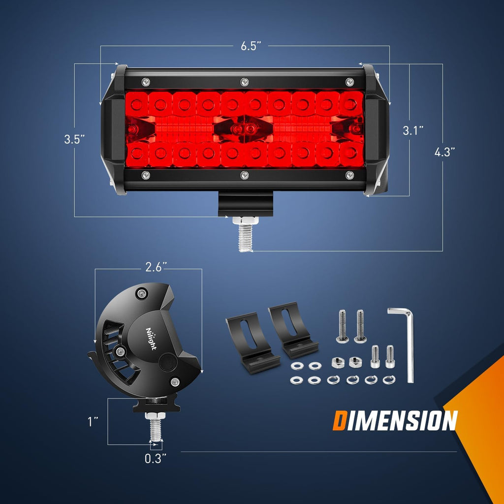 nilight 6.5 inch led light pod red triple shown in use
