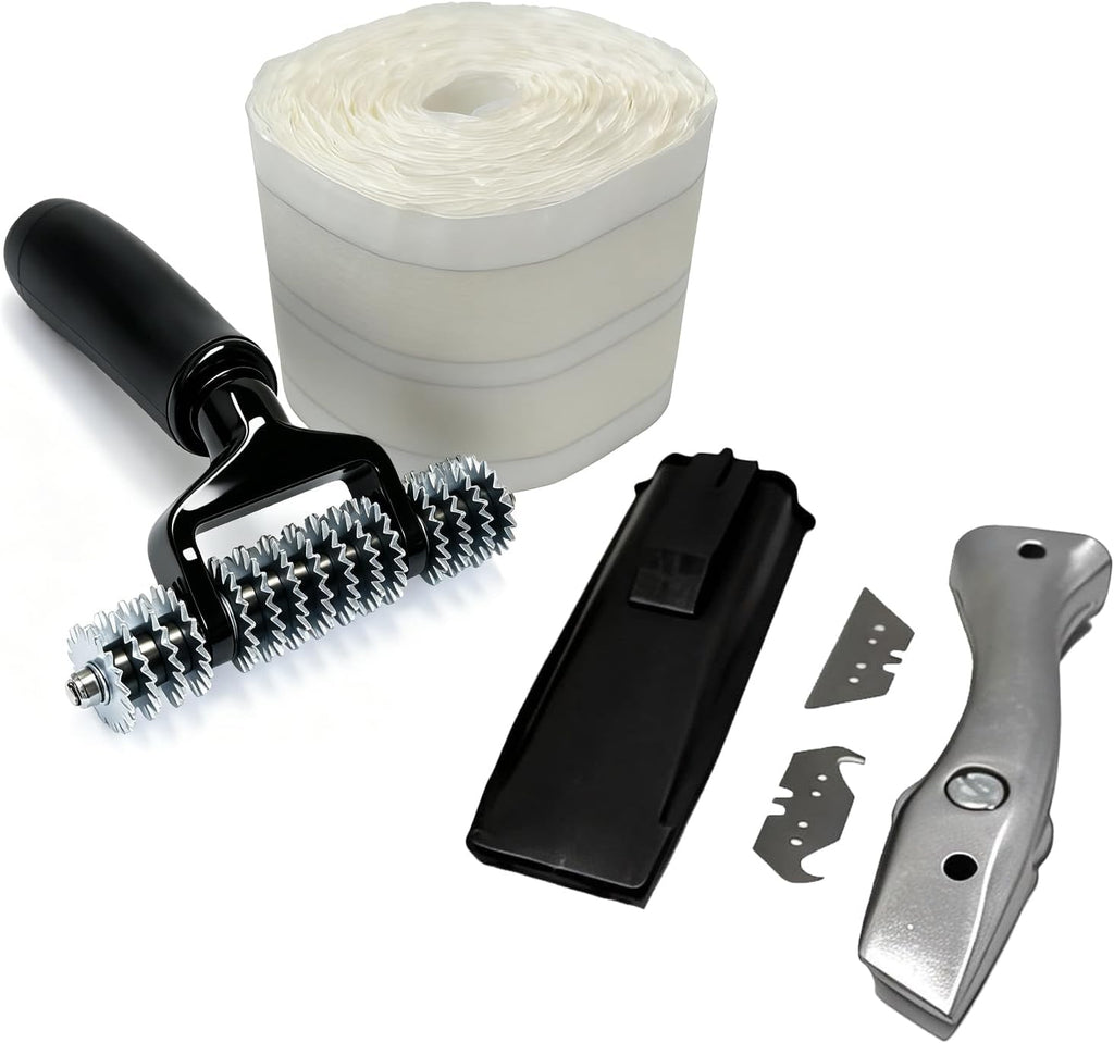 Carpet Patch Repair Kit with 5-Inch Star Wheel Seam Roller, 30ft Double-Sided Carpet Joining Tape and Fixed Blade Roofing Knife, DIY Carpets Repair Kit for Carpet Maintenance Tasks