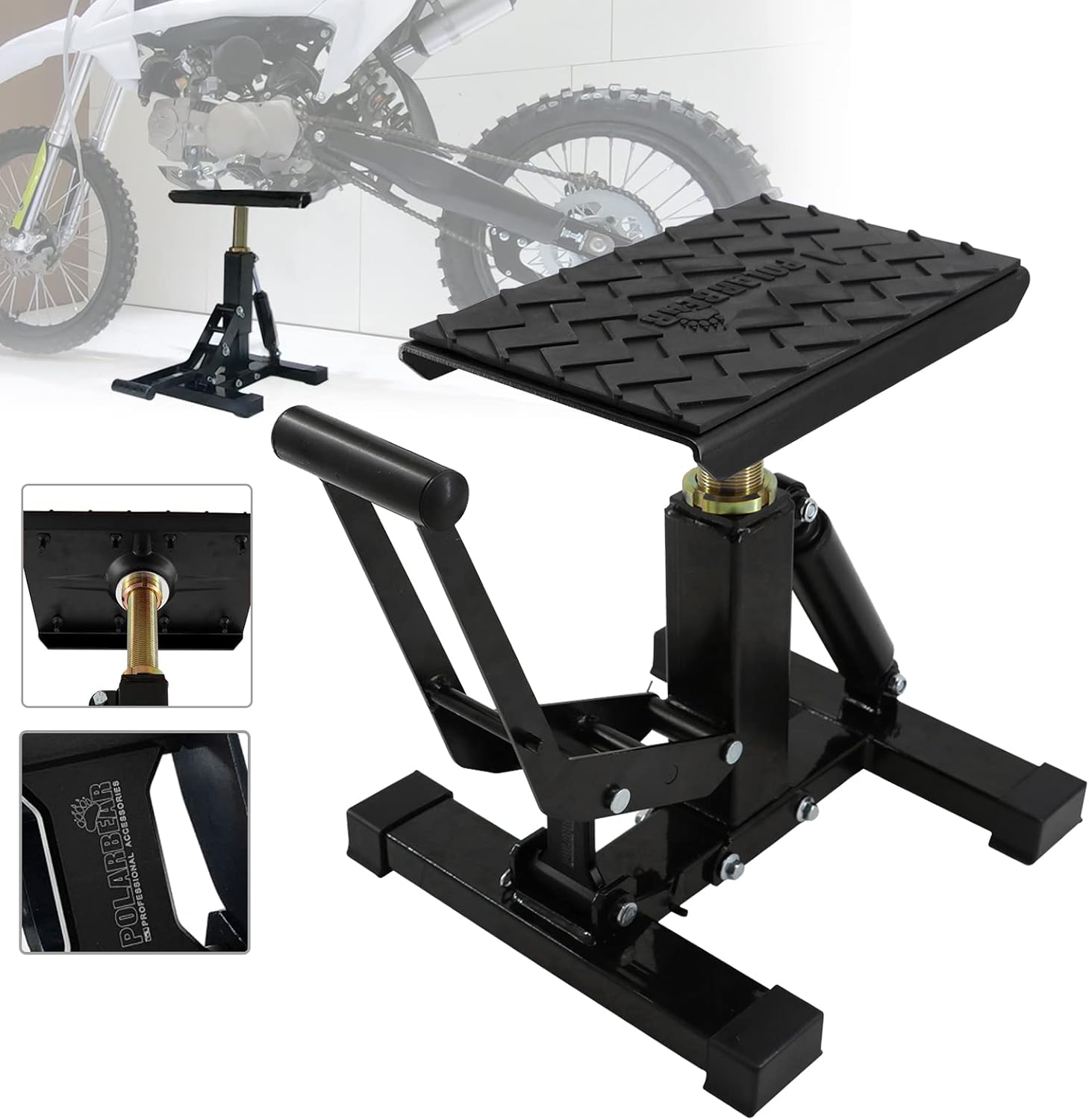 POLARBEAR Dirt Bike Stand Adjustable Jack Stand 1200Lbs Capacity Engine Stand Vertical Rise Easy Operated for ATV Dirt Bike Maintenance Lightweight(Black)