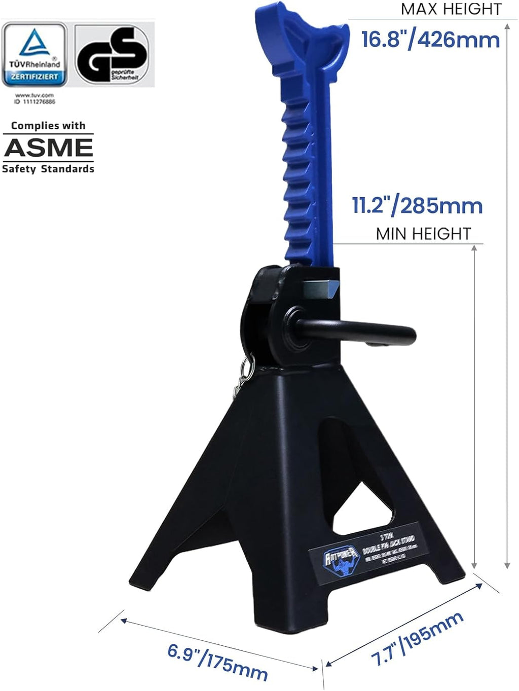 ANTPOWER Car Jack Stands 3 Ton (6,600 lbs) with Double Locking Heavy Duty 11.2"-16.8" Adjustable for Lifting SUV, Pickup Truck Garage 6000 lbs Capacity 1 Pair
