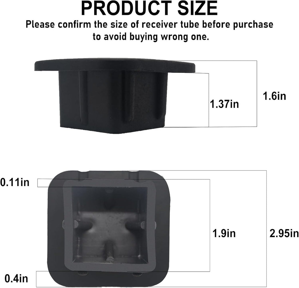 2 Pack Trailer Hitch Cover 2 Inch Black Rubber Tow Receiver Tube Plug Cap Fits for 2" x 2" Square Receiver Tube Insert Fits for Class 3 4 5 to-yota F-ord GMC Che-vy Je-ep Le-xus Mer-cedes