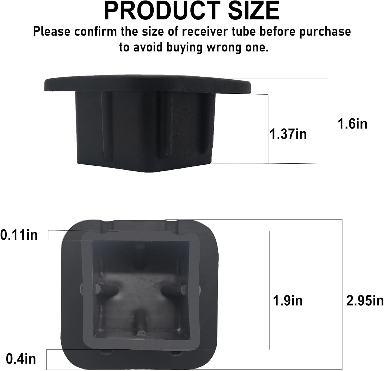 2 Pack Trailer Hitch Cover 2 Inch Black Rubber Tow Receiver Tube Plug Cap Fits for 2" x 2" Square Receiver Tube Insert Fits for Class 3 4 5 to-yota F-ord GMC Che-vy Je-ep Le-xus Mer-cedes
