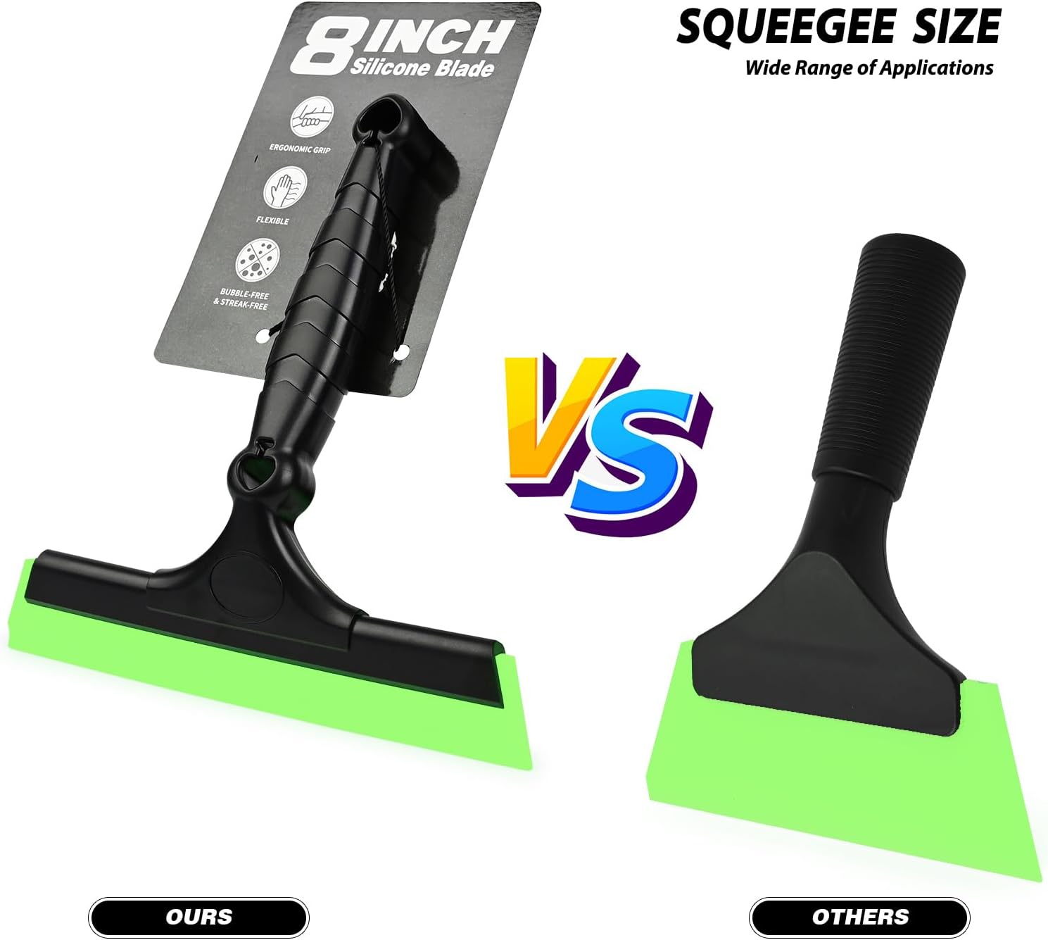 EHDIS 2PCS Flexible 8-Inch Silicone Squeegee Window Tint Tool Auto Water Blade, Shower Squeegee for Car Windshield, Glass, Tiles, and Smooth Surfaces (Green)