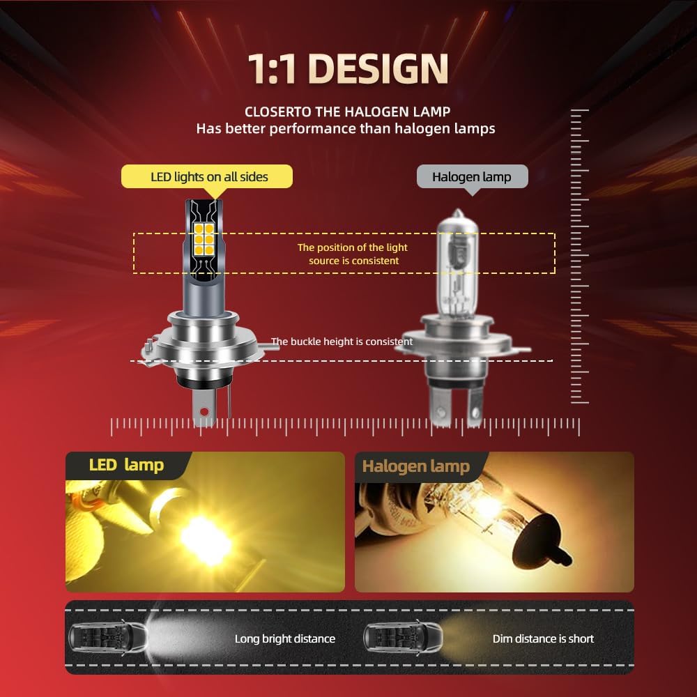 H4 Light Bulbs for Can-Am Outlander 500 800 2007-2012, 2015, ATV Lamps, High & Low Beam Bulbs, No Decoder, IP68 Waterproof 2pcs