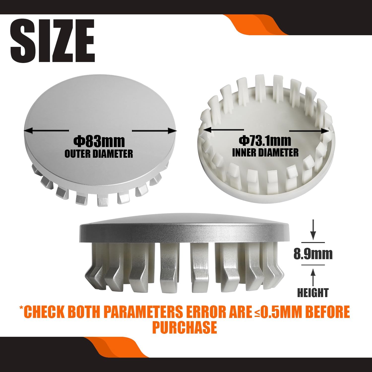 3.25Inch 83MM Wheel Center Caps for Chevrolet Chevy GMC Colorado Tahoe Suburban Silverado Sierra 1500 Rim Hub Caps, Pack of 4 (Silver, Outer 83MM, Inner 73MM, Easy DIY Installation)