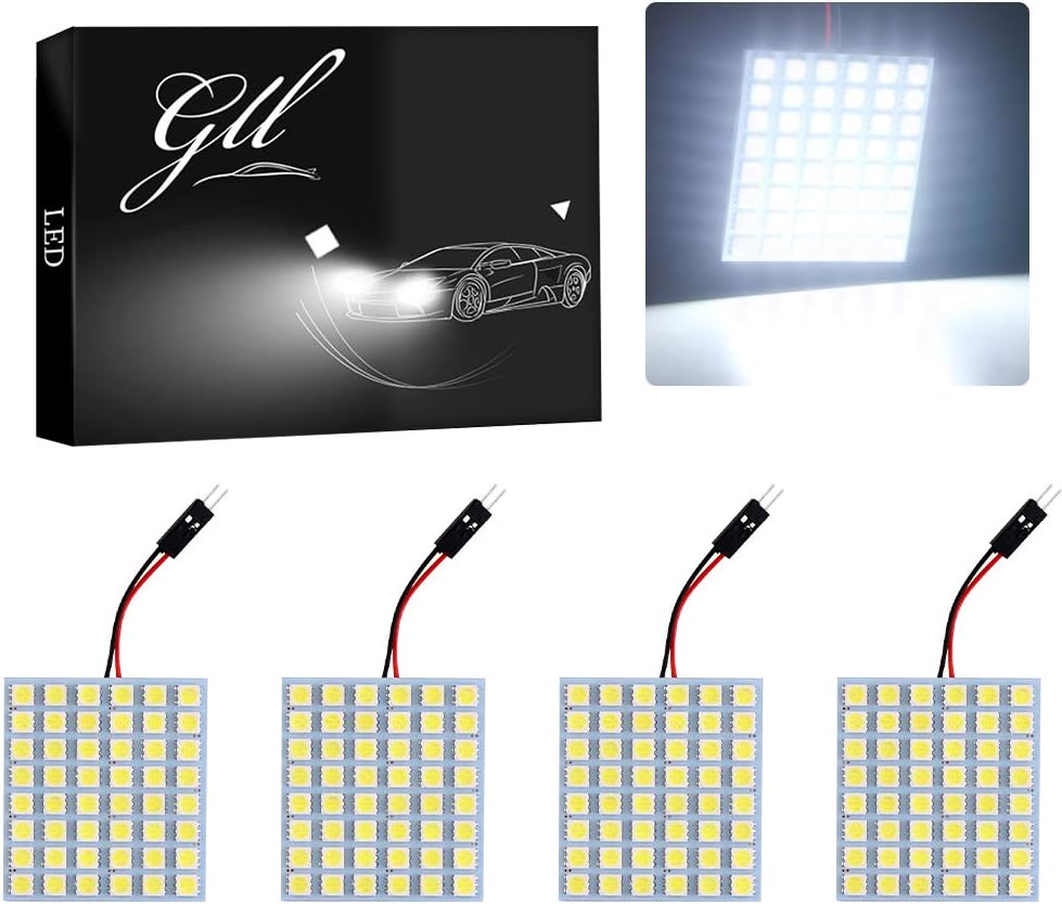 GLL Super White Energy-saving 5050 48-SMD LED Panel Dome Light Auto Car Interior Reading Plate Light Roof Ceiling Interior Wired Lamp+T10 BA9S Festoon Adapter-4pcs