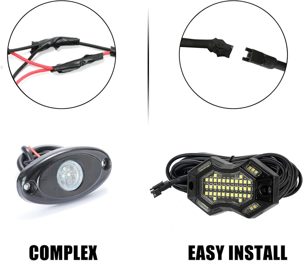 SUNPIE 12 Pods 6000K Magnetic White Rock Lights with 4M Extension Wires | Wide beam angle, includes switch wire, quick connect plugs, 49 chips, IP67, fits trucks, SUV, ATV, UTV, trailer, boats