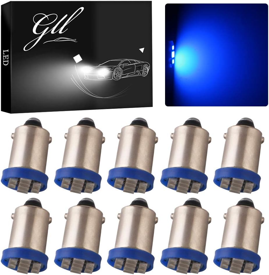 Grandview BA9 BA9S 53 57 1895 64111 White Car Vehicle BA9S Blue Super Bright LED Bulbs Used for Side Door Courtesy Lights Map Lights - Pack of 10