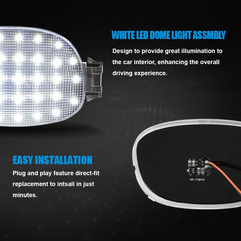 LED Interior Dome Light for 1998-2003 Dodge Ram 1500 Dakota Neon Caravan Chrysler Sebring Town & Country: 6000K White Dome Lamp Kit, Roof Map Dome Light Cover Lens Overhead with White LED PCB, 1 Set