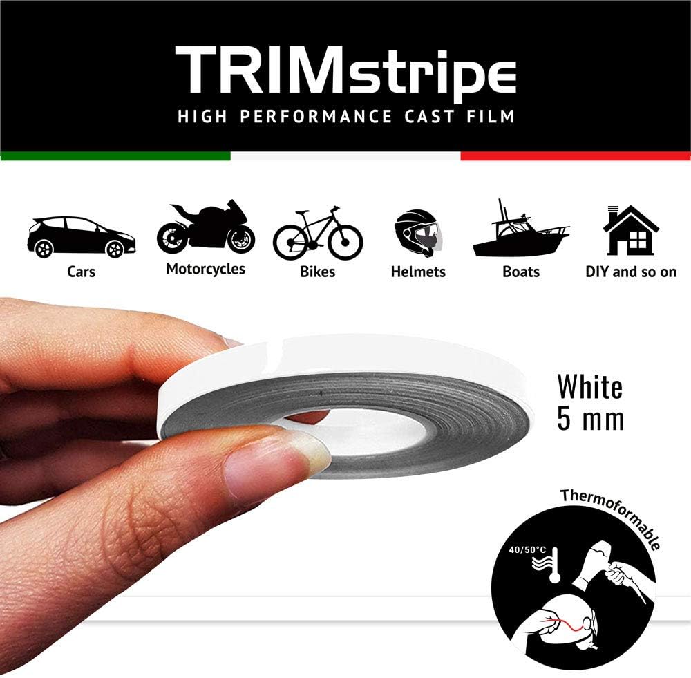 4R Quattroerre.it 10466 Trim Stripes Adhesive Strips for Cars, White, 5 mm x 10 mt
