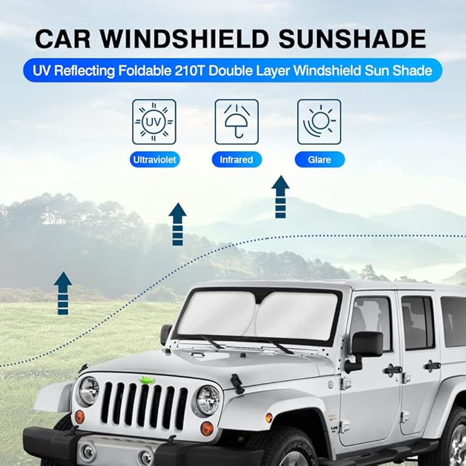 KUST Windshield Sun Shade for 1997-2017 Jeep Wrangler Rubicon Sahara TJ JK JKU - Image 2