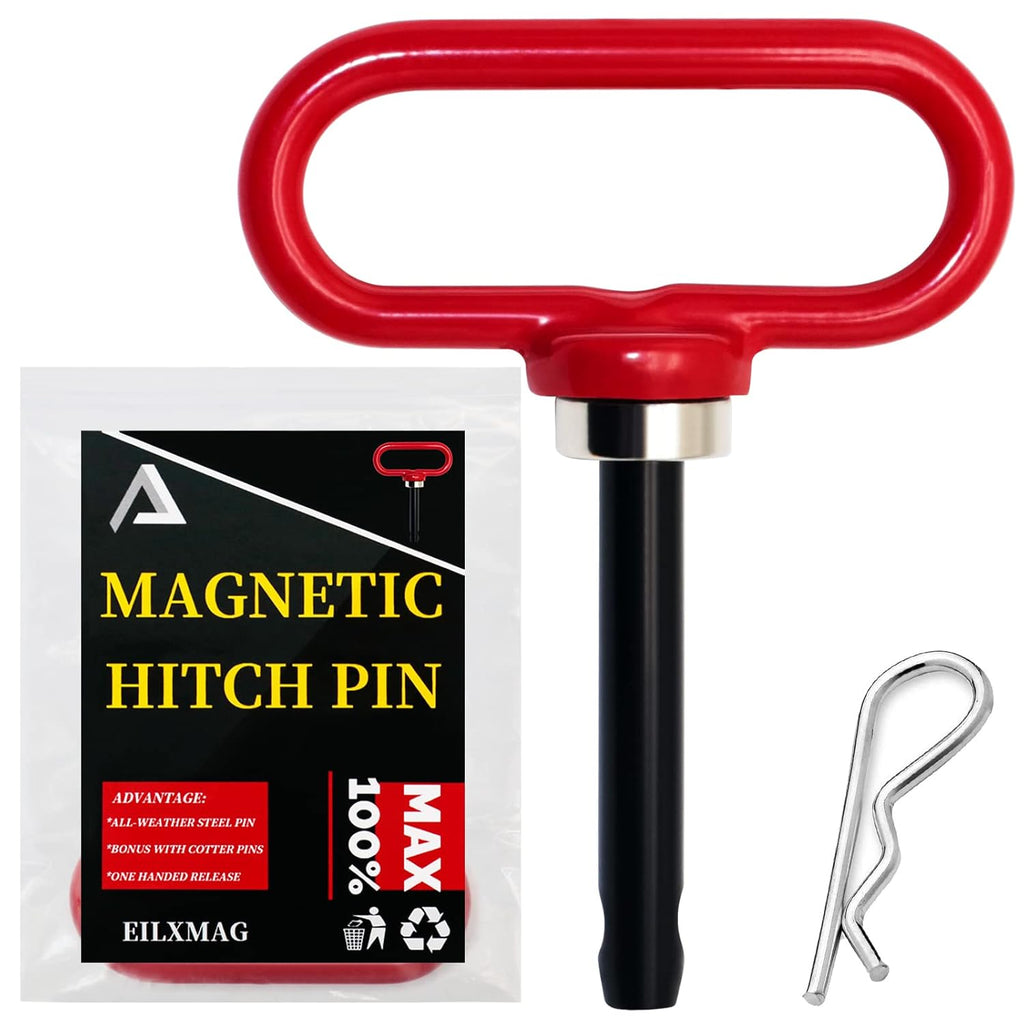 Magnetic Hitch Pin, Lawn Mower Trailer Hitch Pins 1/2 Inch - Strong Heavy Duty Magnet Trailer Gate Pin for Mowers, Lawn Tractors, Towing Cargo, ATV - Simple One Handed Hook On & Off（Red）