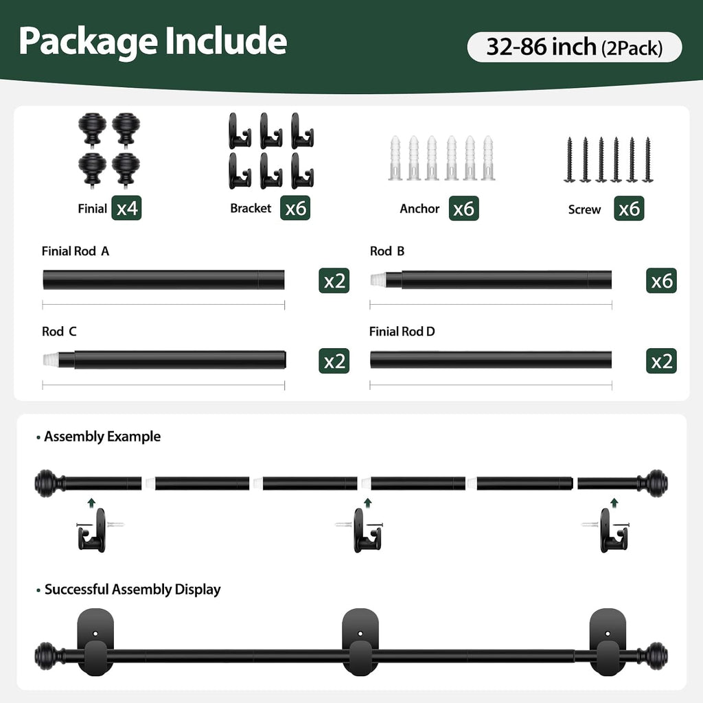 kamanina curtain rods 2 pack no drilling 32 on a desk or shelf