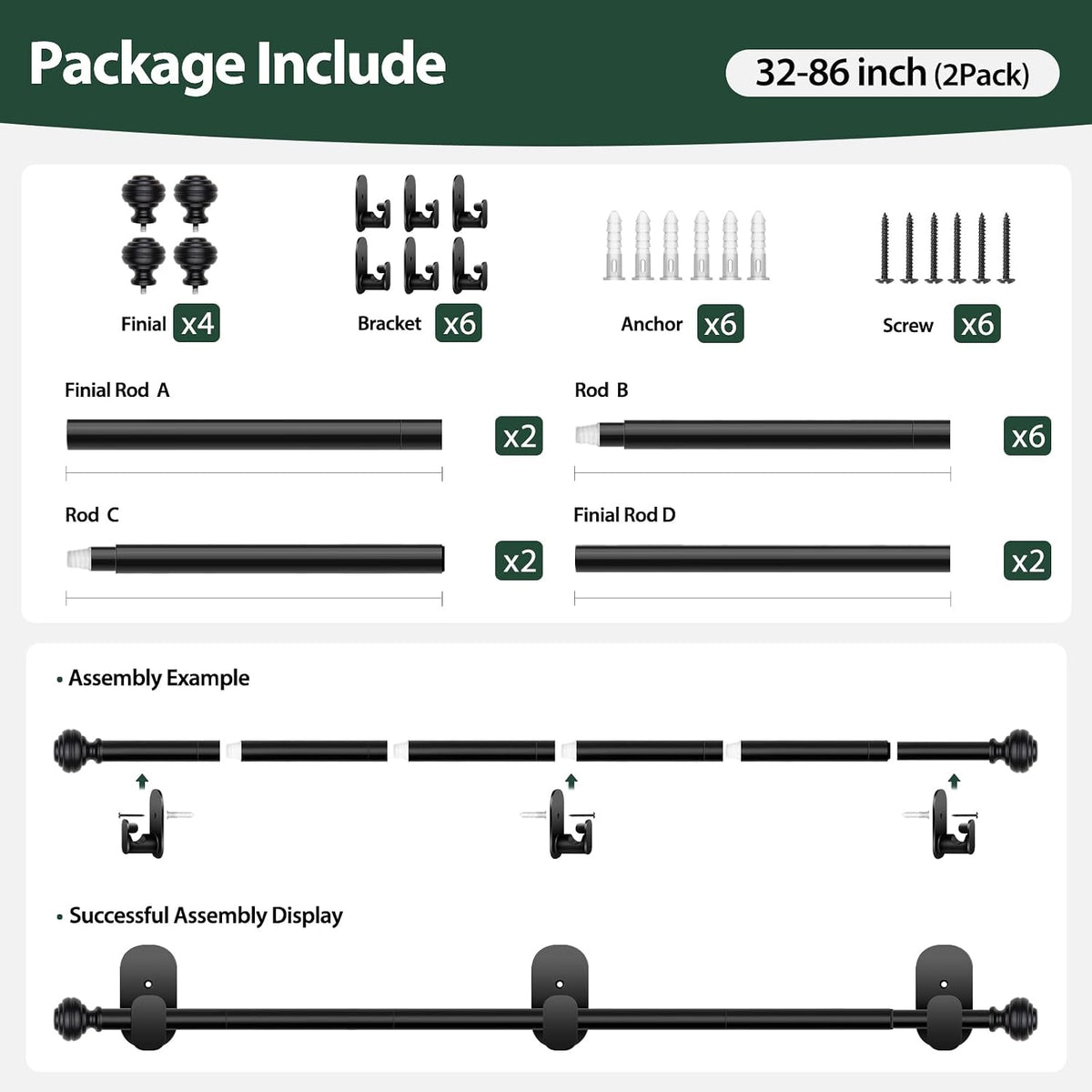kamanina curtain rods 2 pack no drilling 32 on a desk or shelf