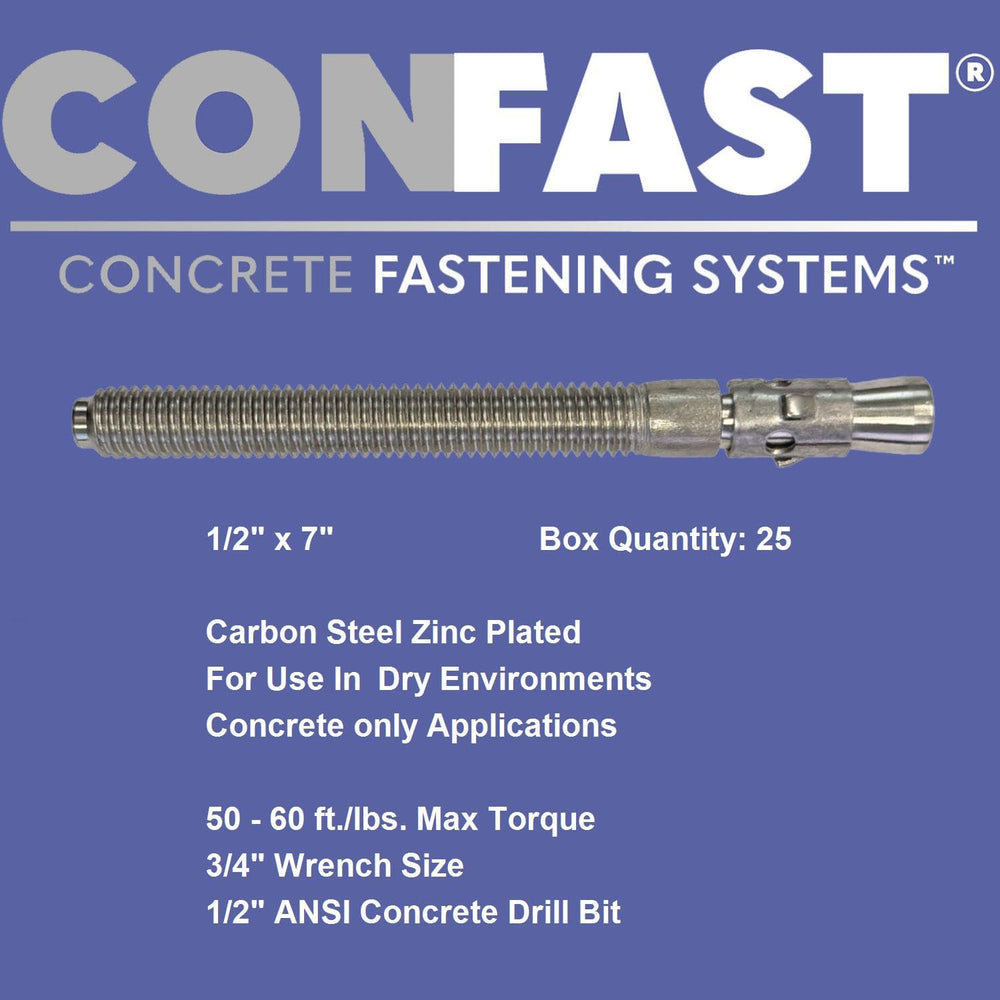 CONFAST 1/2" x 7" Wedge Anchor Zinc Plated (Box of 25)