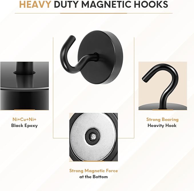 Neosmuk Magnetic Hooks, Cruise Ship Essentials, 120lb+ Heavy Duty Magnetic Hooks - Image 5