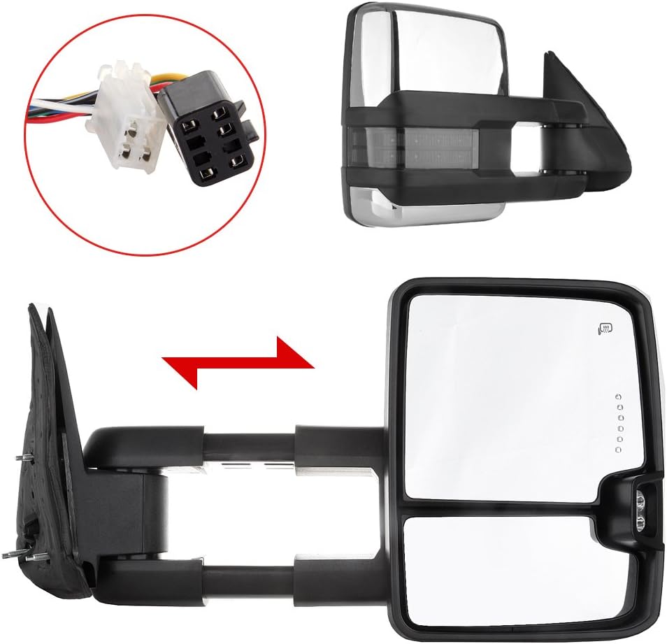 A Pair Heated Towing Mirrors Fits 2001-2002 for GMC Sierra 1500 HD/2500 HD/3500, Power Adjusted View Mirror with LED Turn Signal Light