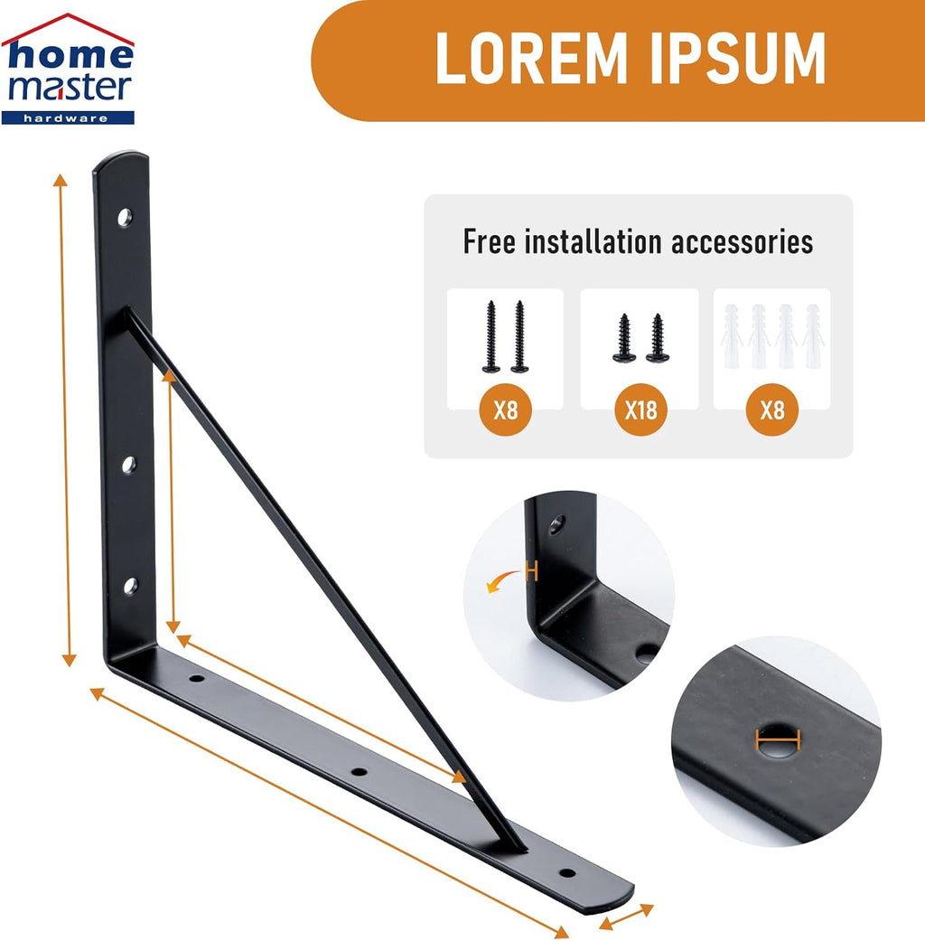 home master hardware wall shelf brackets, 10x8 inch, close-up detail