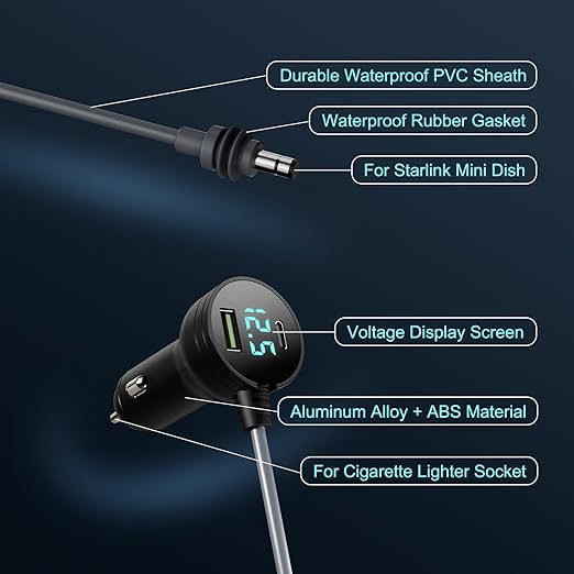 Starlink Mini Car Adapter 3M/10FT, Starlink Cable Car Charger 12V-24V, Starlink - Image 2