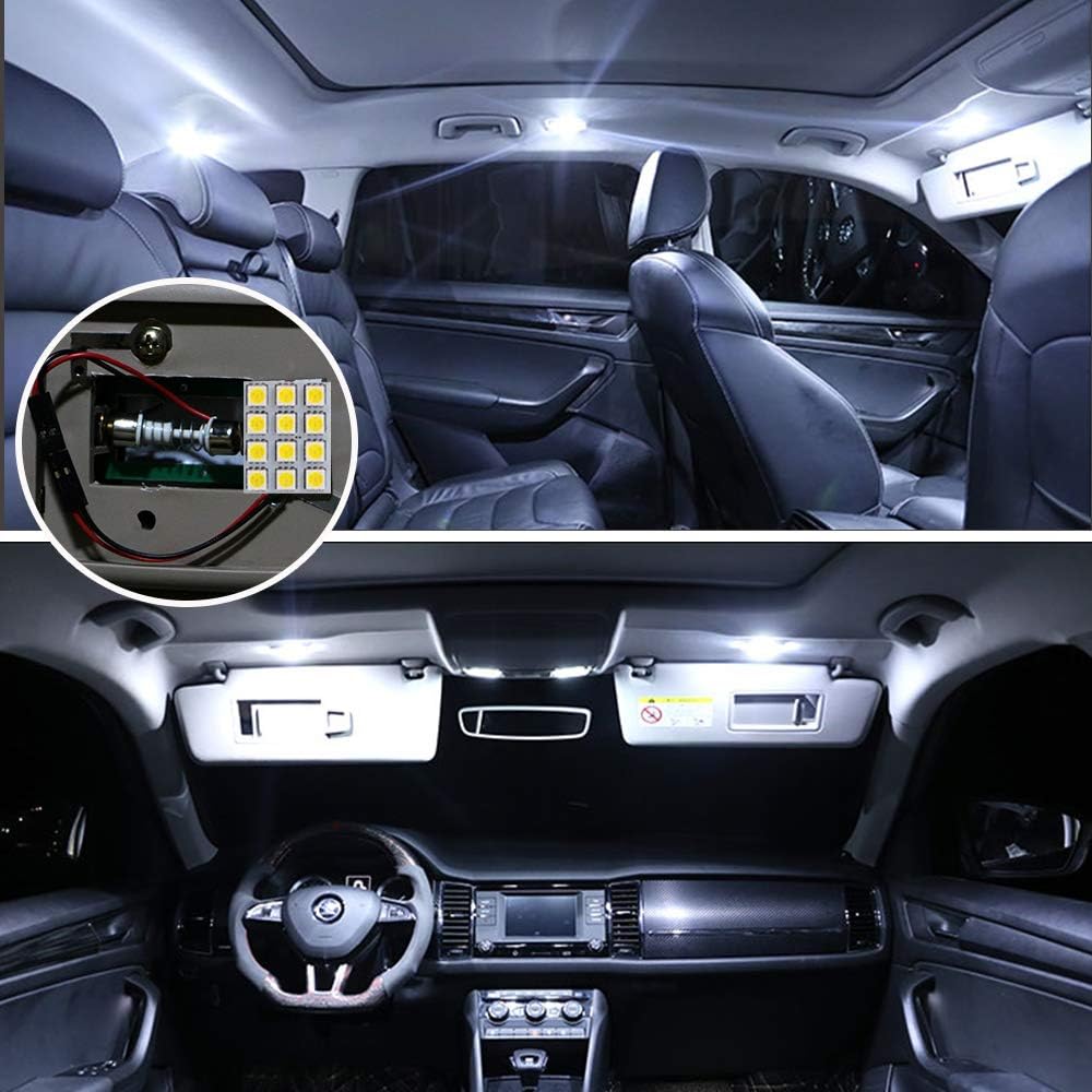 YM E-Bright Led Dome Light Panel Interior Car Lights Dome Light Map Lights with T10 194/BA9S 1895/211-2 578 DE3175 Led Festoon Adapters White, Pack of 6