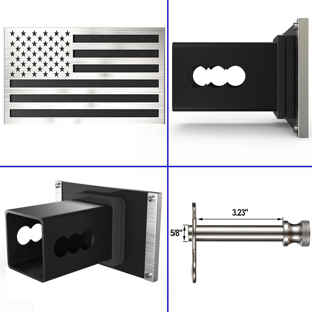 Synrroe 2" Heavy Duty Stainless Steel Flag Hitch Cover, Car Wash Safe | Brushed Stainless Steel Flag, Aluminum Base, Mechanically Fastened, Won't Rust or Peel, 5/8" Stainless Pin