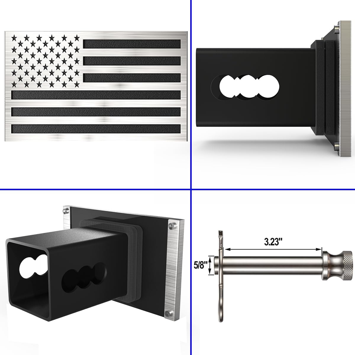 Synrroe 2" Heavy Duty Stainless Steel Flag Hitch Cover, Car Wash Safe | Brushed Stainless Steel Flag, Aluminum Base, Mechanically Fastened, Won't Rust or Peel, 5/8" Stainless Pin