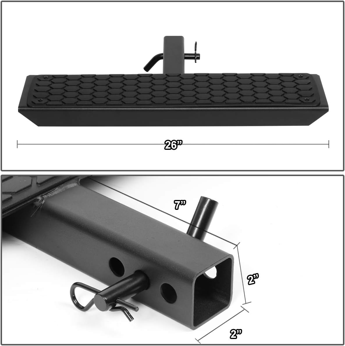 DNA Motoring Universal Trailer Truck Towing Heavy Duty 26in Hitch Step Bar for 2” Receivers, Rear Bumper Protector for Vehicle, Pickup, car, PT-ZTL-8103-BK