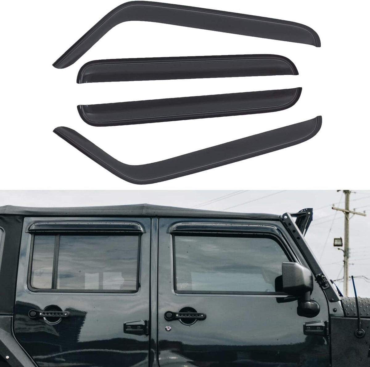 Set of 4 Front+Rear Smoke Sun/Rain Guard Outside Mount Tape-On Acrylic Window