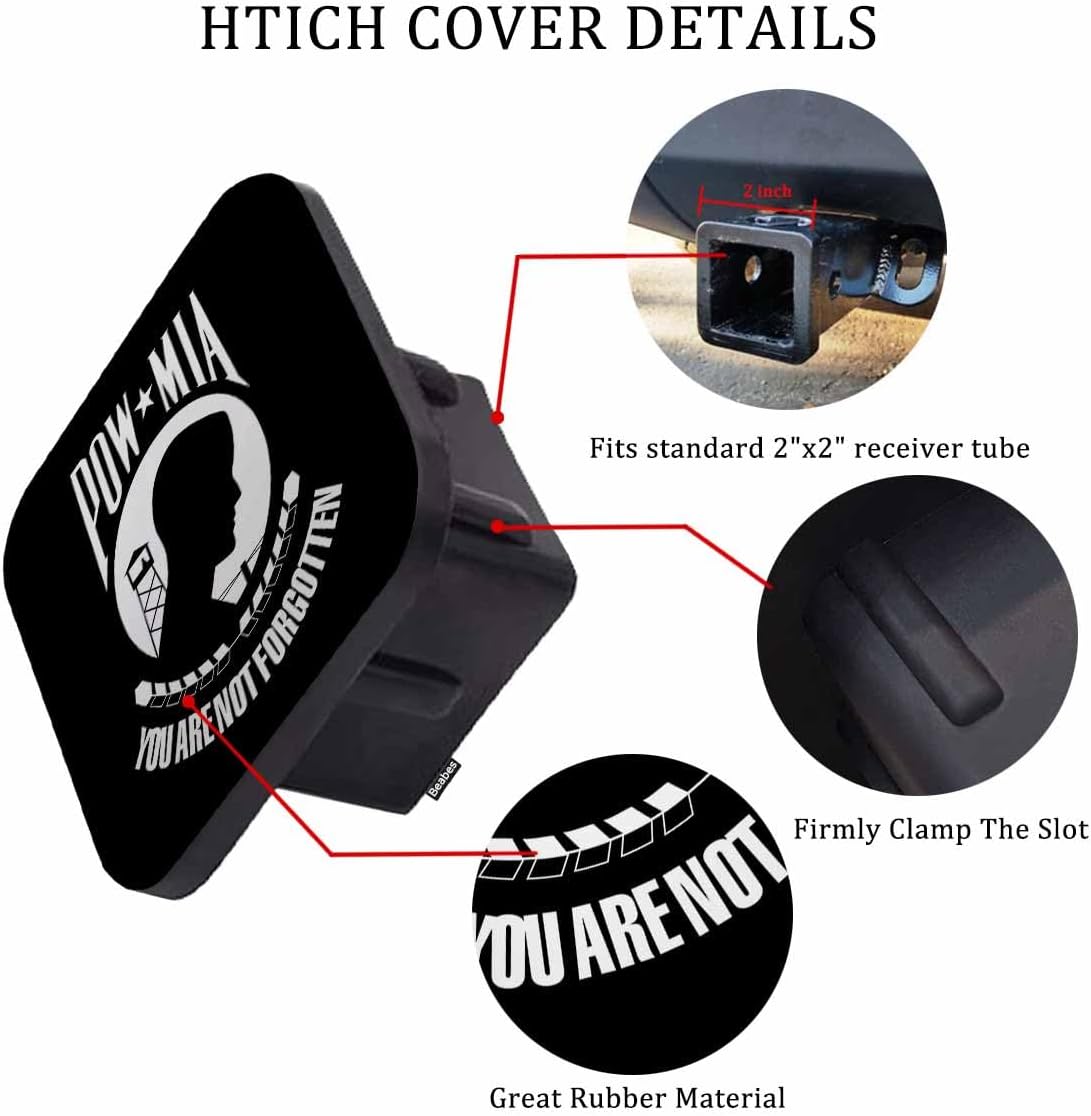 POW MIA Flag Car Rear Hitch Covers You are Not Forgotten Flag Square Trailer Hitch Cover Tube Plug Insert, 2" Towing Rear Hitch Cover for Car Truck, Easy to Install