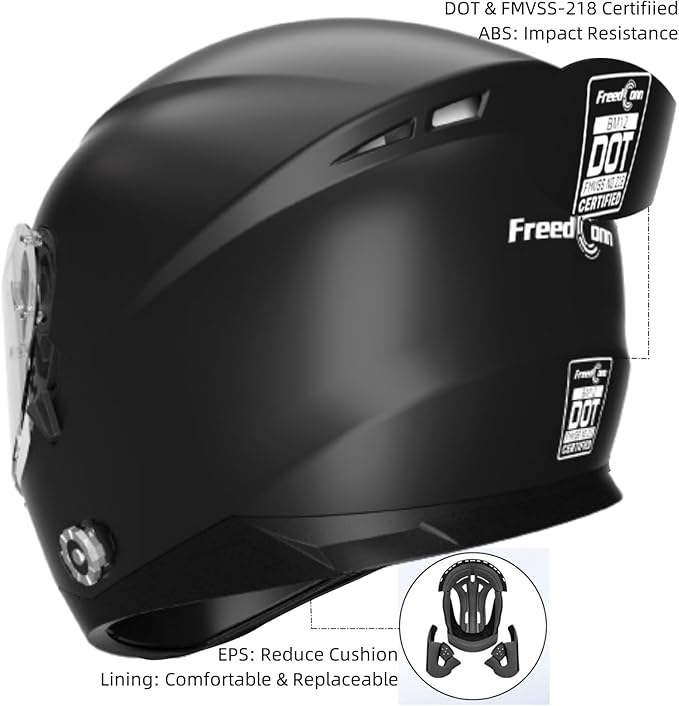 Full Face FreedConn Motorcycle Helmet Bluetooth 5.0 Integrated 2 Way Intercom - Image 4