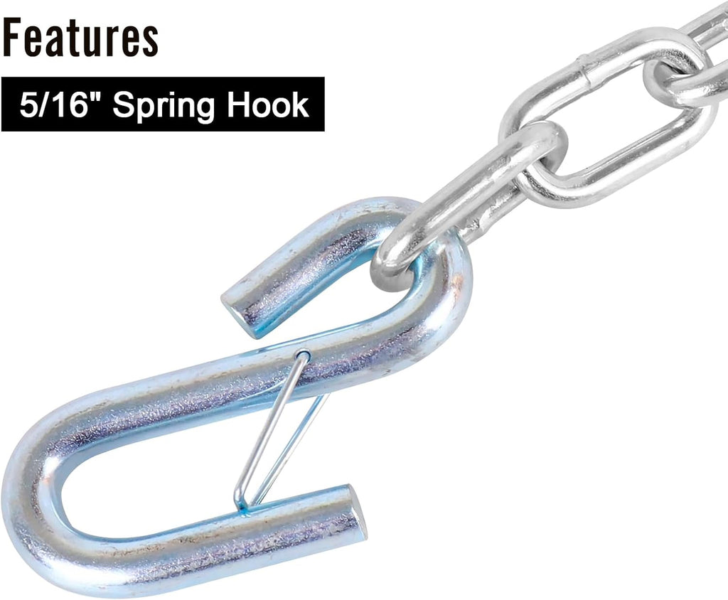 27" Trailer Safety Chain Kit with 5/16" Spring Hooks, Grade 30 Heavy Duty Steel Towing Chains 7000 lbs Capacity for RV, Boat & Utility Trailer, Zinc-Plated Rust Resistant, 2 Pack