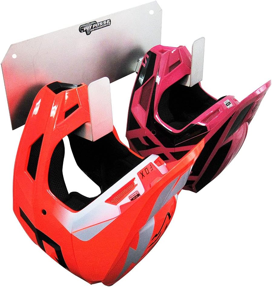 Pit Posse PP3350S Dual Helmet Rack and Goggle Rack 6 Mount Hanger Organizer Holder - Made in USA - Motorcycle MX Offroad Dirt Cabinet Shop Garage Enclosed Race Car Trailer Storage Accessory (Silver)