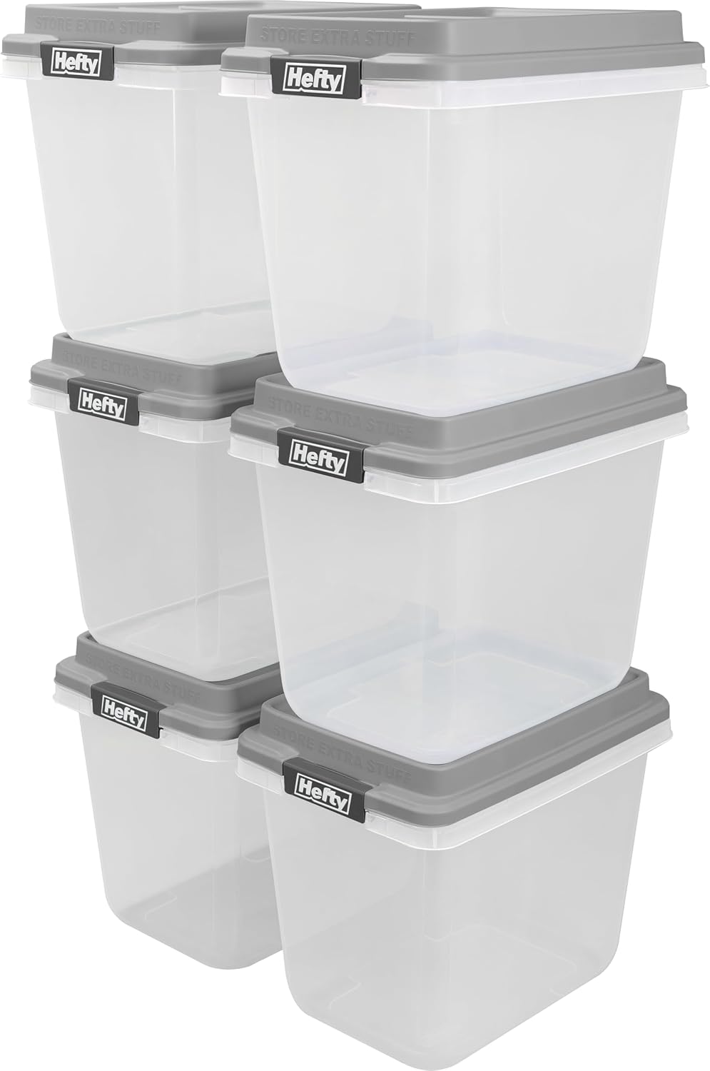 Hefty 32 Qt Hi-Rise Storage Bin with Lid, Stackable Plastic Storage Container...