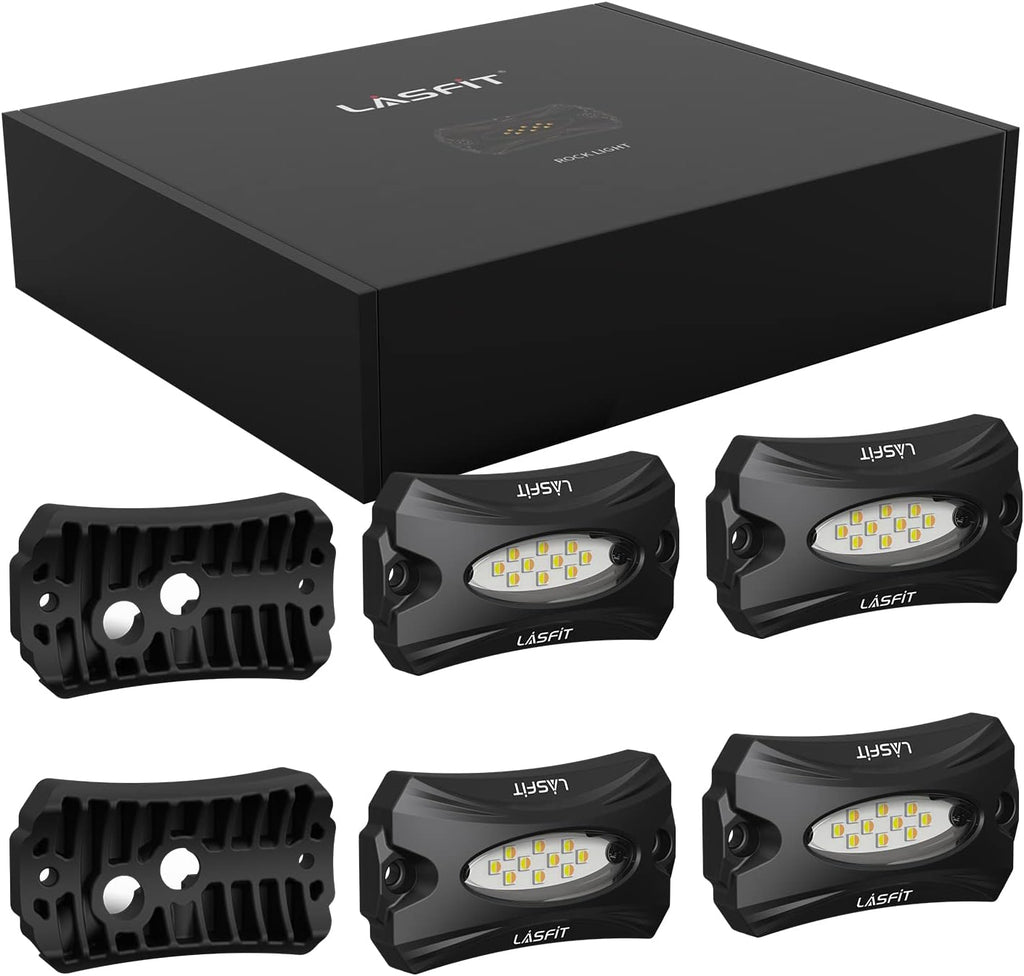 LASFIT Switchback Rock Lights Amber & White Wheel Well Lights with Toggle Switch LED Rock Lights kit Underglow Lighting for Off Road, 4 Pods