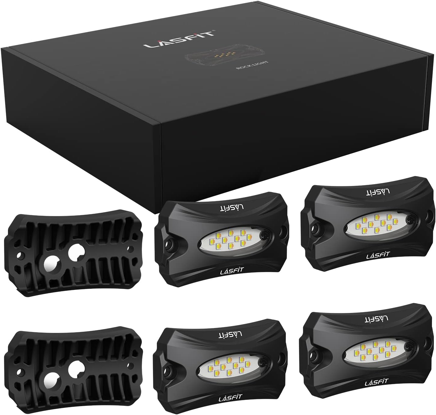 LASFIT Switchback Rock Lights Amber & White Wheel Well Lights with Toggle Switch LED Rock Lights kit Underglow Lighting for Off Road, 4 Pods