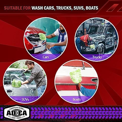 AIDEA Car Wash Mitt Microfiber, 2PK Scratch Free Lint-Free, Premium Chenille Microfiber Mitt Car Wash Brush, Green, Regular Size 7.12''X10.14''