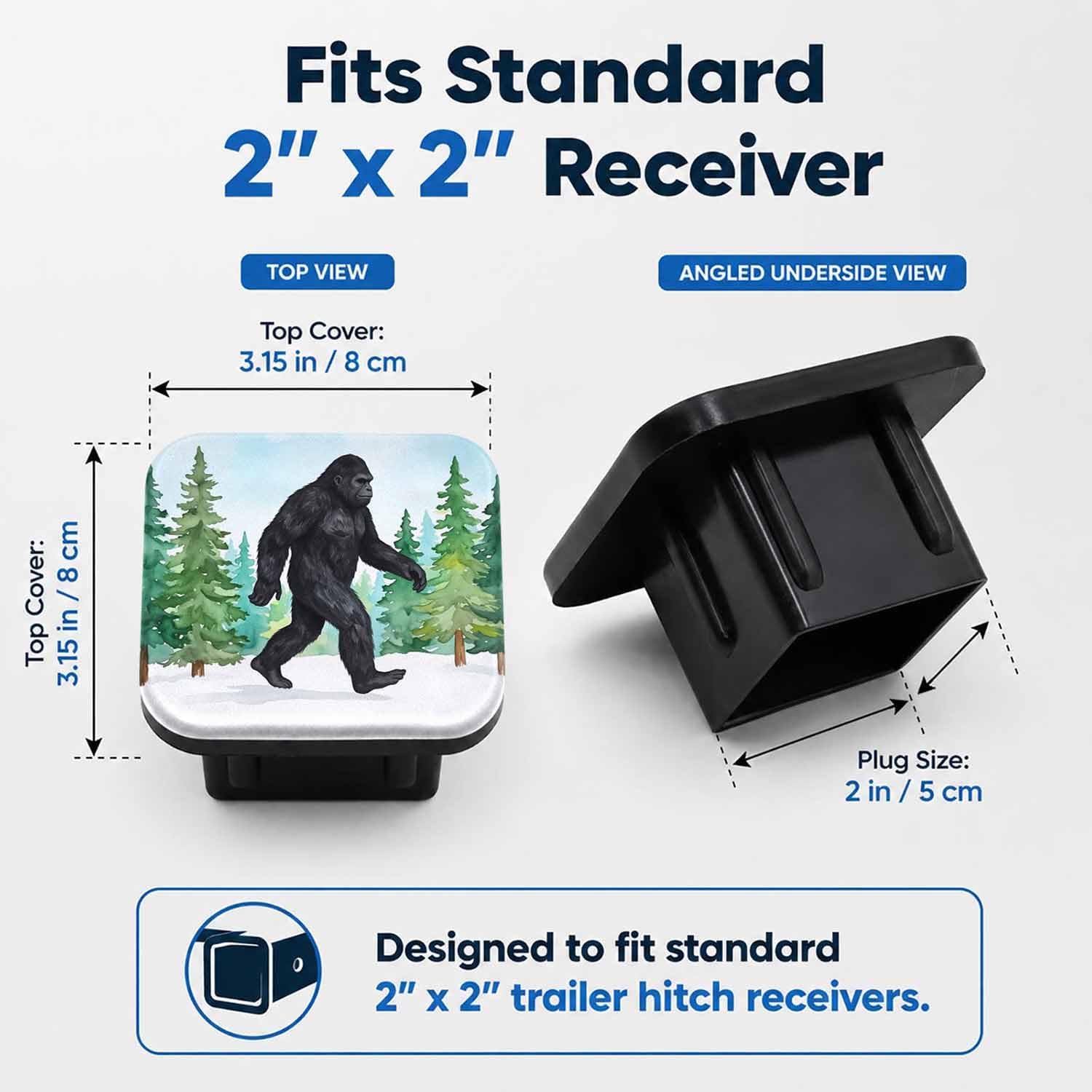 Hitch Cover Receiver Tube Hitch Plug Forest Sasquatch, Tool-Free Install Tow Hitch Covers, Universal Trailer Hitch Cap Protector for Trucks, 2 Inch Hitch Receiver Cover for Women Men