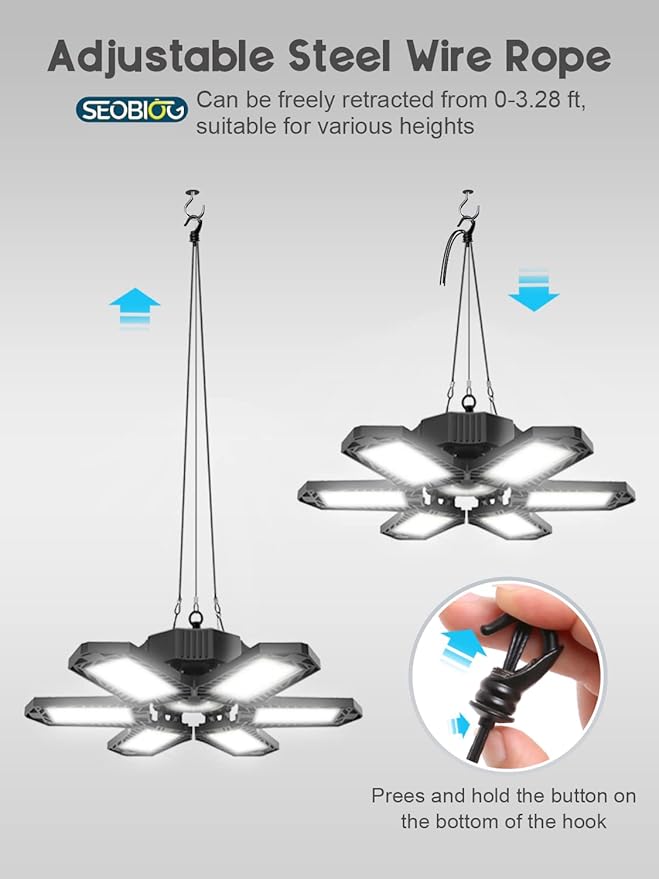 SEOBIOG 2 Pack Plug in Garage Light, Upgraded 200W 20000LM Linkable LED Shop - Image 6